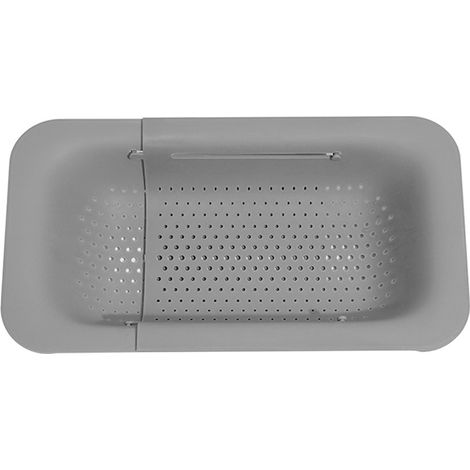 Panier égouttoir à poser sur l'évier – pour laver les légumes et les fruits, égoutter les pâtes cuites et sécher la vaisselle – extensible (gris) (1/5)
