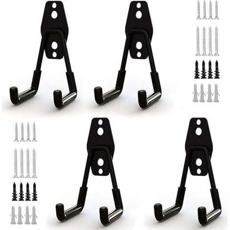 4pcs Crochet de Rangement de Garage en Acier,Stockage outils garage Crochets avec Revêtement Anti-Dérapant Support Lourd pour Accrocher les échelles/vélos/outils de jardin/Cordages (1/4)