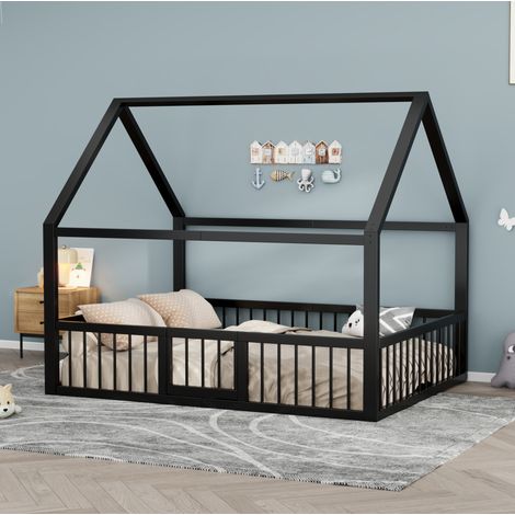 Bett Metallbett 140x200 mit Dach und Geländer HAVRYA (1/5)