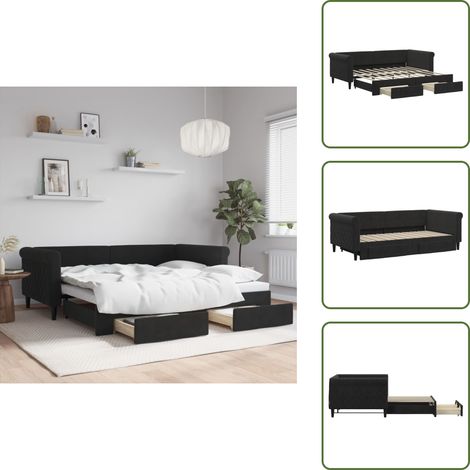 The Living Store Tagesbett Ausziehbar mit Schubladen Schwarz 90x190 cm Samt - Schlafsofa (1/5)