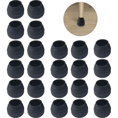 Set mit 24 Silikon-Stuhlbeinschonern, rund, 30–42 mm, kratzfest, geräuschdämpfend, für Hartholz- und Fliesenböden, Schwarz (1/5)