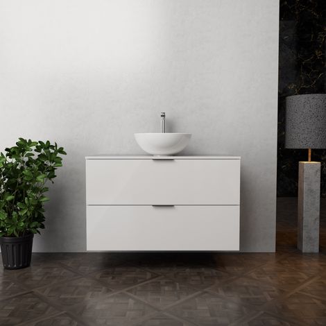 Inda - Mobile bagno L.100 con lavabo in appoggio / Bianco lucido