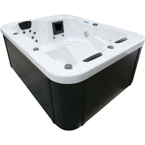 Home Deluxe - Idromassaggio da esterno con gradini e copertura termica MARMO BIANCO - 210 x 160 cm per 3 persone  Caratteristiche: Con gradini e copertura termica (1/5)