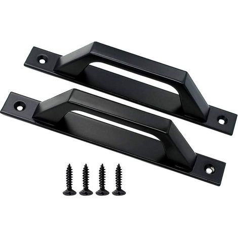 Poignée de porte coulissante en acier au carbone, lot de 2, 19,6 cm, avec poignée en bois et tirette. (1/5)
