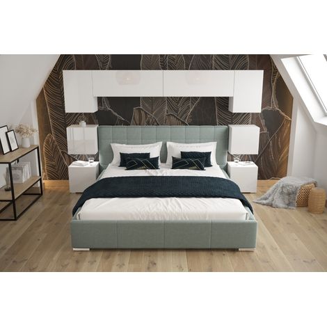 Tête de lit Armoire - pont de lit PANAMA 13/HG/W/2-1B blanc/blanc brillant 240x182x35cm