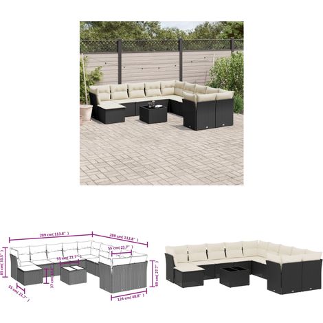 12-tlg. Garten-Sofagarnitur mit Kissen Schwarz Poly Rattan - Gartenmöbel Set - PE-Rattan Möbel - Outdoor Sofa - Esstisch - Lounge Set - Home & Living (1/3)