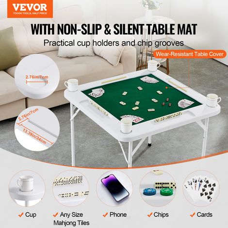 Table de Mahjong Pliable pour 4 Joueurs, Table de Jeu de Cartes, avec Plateau Vert Résistant à l'Usure, Table de Dominos avec 4 Por… (1/5)