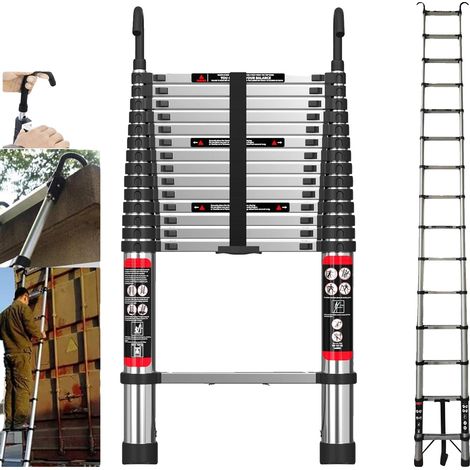 Échelle télescopique, capacité de charge de 150 kg, hauteur réglable, 4.4M Conducteur droit + Crochets amovibles (1/5)