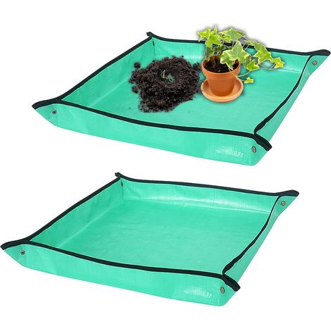 Tapis de jardin pliable 2 pièces, imperméable, pour repiquage et rempotage, 100x100cm et 50x50cm, vert. (1/5)
