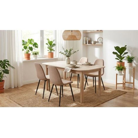 Table a Manger Extensible SAHARA -Beige & Chene Riva - Rectangulaire - 10 personnes - 160-200 x 90 x 76 cm (1/5)