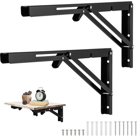 Black Folding Wall Bracket Parts, 400 x170mm Folding Bracket Console Bracket, Heavy Duty Folding Bracket, Folding Shelf Brackets for Garage Workbench (1/5)