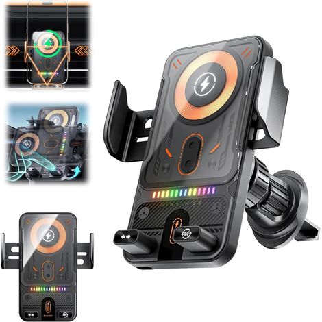 Nuovo supporto per auto 2026 per ricarica rapida wireless, supporto per auto girevole per ricarica wireless, universale da 15 W, rotazione a 360°, sensore intelligente all'apertura, commutazione tra o