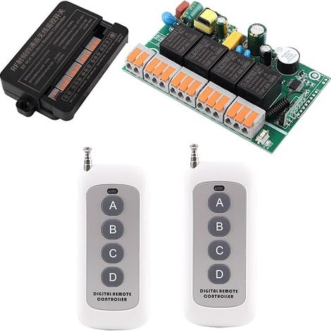 Interrupteur Sans Fil de Connecteur Electrique, Telecommande Relais Interrupteur va et Vient Moteur Porte de Garage Portail (Noir) (1/5)