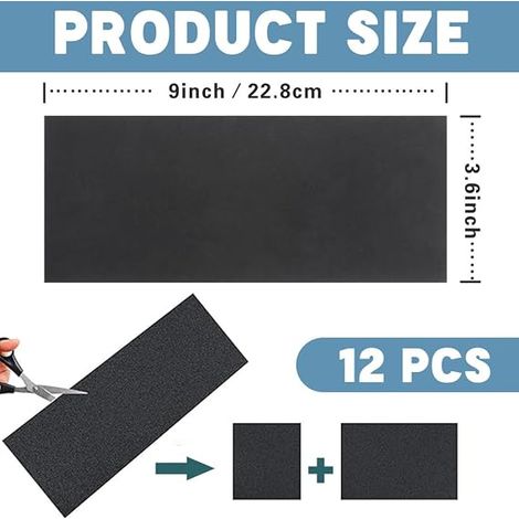 Sanding paper: 120-3000 grit. Size: 23 x 9 cm. Colour: black. For metal, wood, cars. Use in water or dry. (1/4)