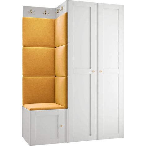 Meuble d'entrée Hartford 379, Blanc, 186x116x46cm, MDF, Stratifié, Tissu, À poser, Murale