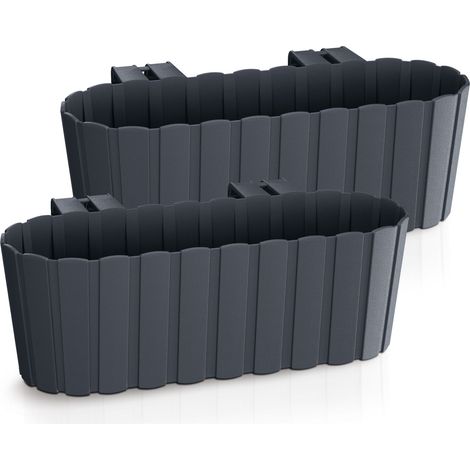 Balkon Blumenkasten mit Halterung 39 x 13 cm - 2er Set - Kunststoff Geländer Pflanztopf in anthrazit - Garten Blumentopf Pflanzkasten zum Einhängen