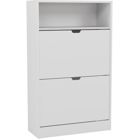 2 Drawer Shoe Cabinet with Shelf Entryway Storage Unit, H 97 x W 60 x D 24 cm, White