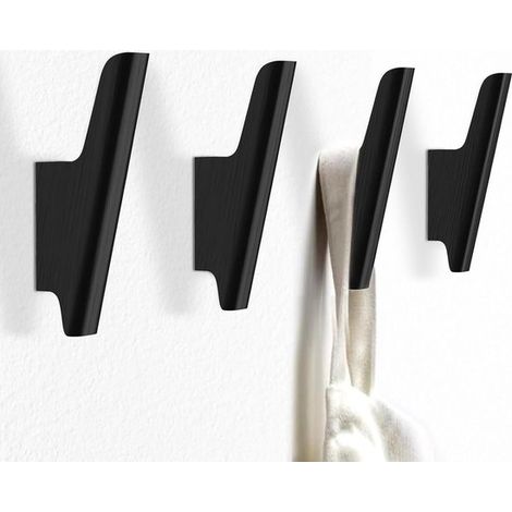 Porte-manteau mural en bois massif, crochet design moderne avec étagère, pour vestes, serviettes et chapeaux, rangement mural gain de place pour hall et chambre, noir (1/5)