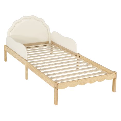 Lit Simple pour Enfant Dimensions Totales 207×98×82cm, Matelas Compatible 90×200cm, Bord à Vague Décoratif Structure Robuste Sans Grincement (1/5)