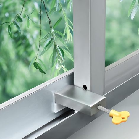 Cerraduras de seguridad para marcos de puertas: juego de 2 piezas para ventanas correderas, con llave y limitador de seguridad. (1/5)