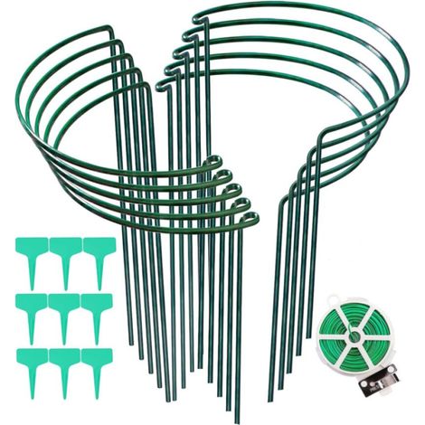 20x35CM，Lot de 10 Tuteurs pour Plantes, Tuteurs Demi-Ronds en Métal pour Plantes de Jardin, Cages et Supports pour Pivoines pour Plantes en Pot, Tomates, Légumes (1/5)
