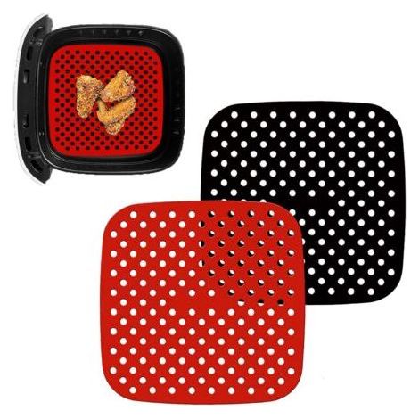 2 Pieces 7.5 Inch Square Air Fryer Coating Non-Stick Coating, Air Fryer Accessories, Reusable Silicone Air Fryer Mat, Steamer Basket (1/5)