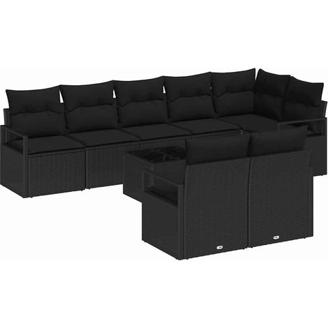Garden Sofa Set with Cushion 9 pcs Black Poly Rattan vidaXL