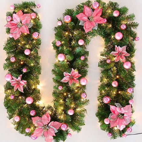 Guirlande lumineuse de Noël - 2,7 m - Pour décorations de Noël sur escaliers, murs, portes, intérieur et extérieur - Rose - Avec bande lumineuse (1/5)