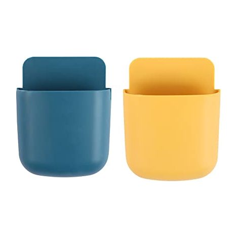 Boîte de rangement murale pour télécommande, support de charge pour organisateur d'articles divers, support suspendu pour téléphone portable, stockage d'accessoires (jaune + bleu)