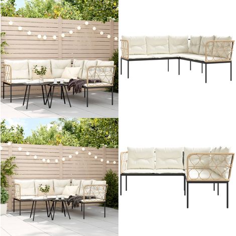 vidaXL Gartensofa in L-Form mit Kissen Schwarz Stahl und Textilene (1/5)