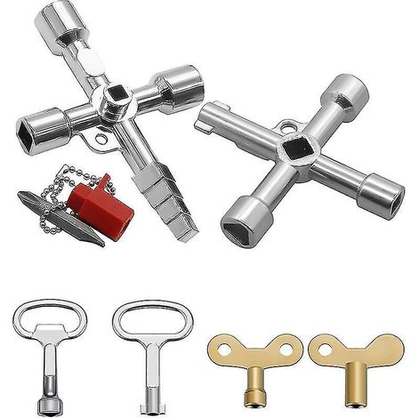 Clé multifonction Ways 6 pièces, clé triangulaire, clé pour robinet, clé universelle en croix, clé maîtresse, pour compteurs d'eau, radiateurs, compteurs de gaz, etc. (1/5)