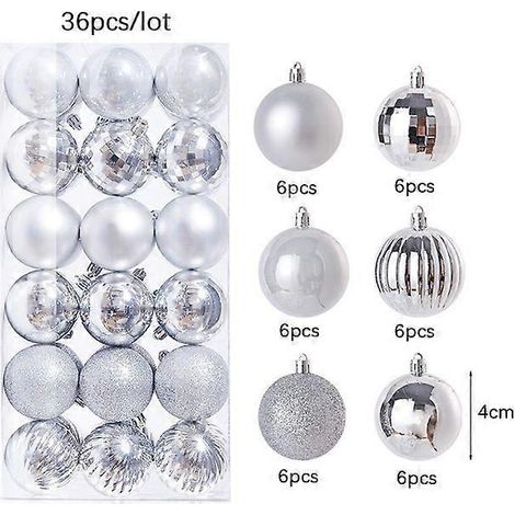 Boules de Noël de 4 cm, 36 pièces, dorées, rouges, vertes et bleues, pour sapin de Noël, pendentifs et décorations de fêtes, argentées. (1/5)