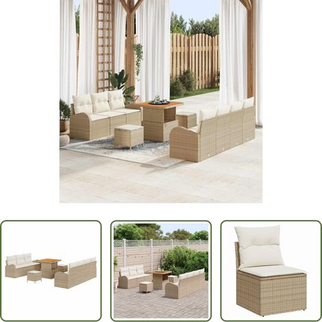 vidaXL Bezug -  Gartensofa-set mit Kissen 10 pcs Beige Poly-Rattan (1/5)