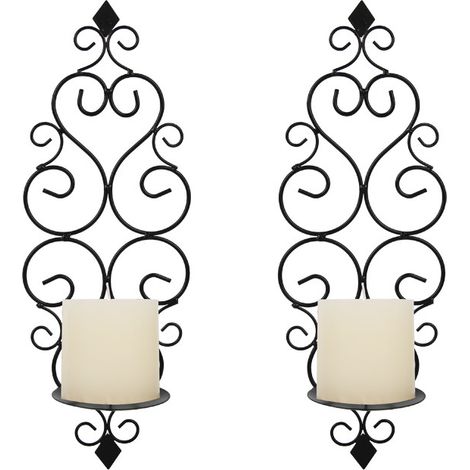 Sollbry Juego de 2 portavelas de metal para pared, ideal para dormitorio, baño, sala de estar, color negro.