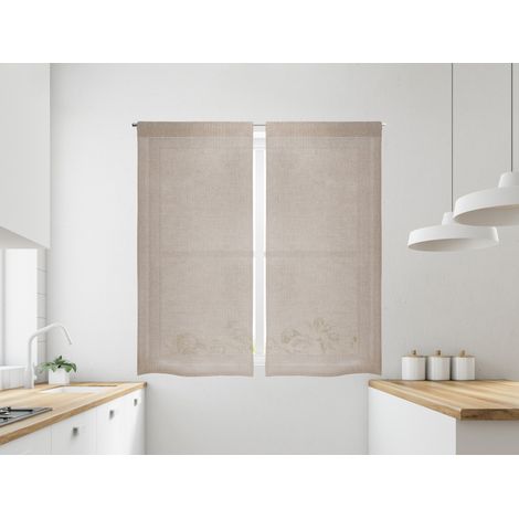 Coppia Tendine Tende A Vetro Glitter Brillantinate Semitrasparenti Finestre Porta Finestra Cucina Bagno 60 x 150 Cm o 60 x 240 Cm Mod Dominique Marrone - 60x150cm