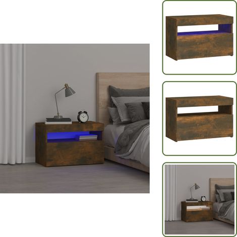 Nachttisch mit LED-Leuchten Räuchereiche 60x35x40 cm - Nachttisch - Wohnzimmermöbel - Holzwerkstoff - LED Beleuchtung - Regal
