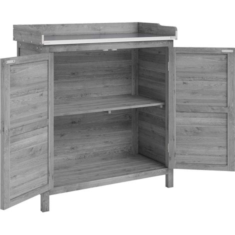 Armario de jardín con encimera de metal, madera gris (1/5)