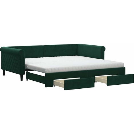 Maison Exclusive - Divano Letto Estraibile Cassetti Verde Scuro 100x200cm Velluto