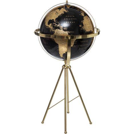 Fééric Lights And Christmas – Globe terrestre sur pieds noir et doré – Hauteur 60 cm – Diamètre 34 cm – PVC et papier – Pieds en métal