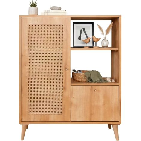 Dmora - Kommode Dfrigeri, Wohnzimmerbuffet, Wohnzimmer-Sideboard, Moderne Küchen-Speisekammer, 90x40h110 cm, Eiche