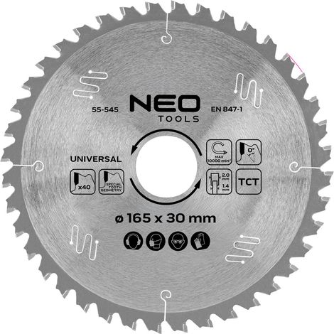 Lama per sega circolare, in metallo duro, 165 x 30 mm, 40 denti, universale
