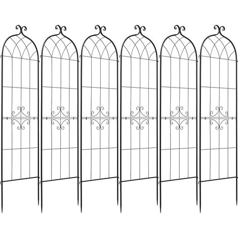 Treillis jardin rosiers 180 x 52,5 cm, lot de 6, acier thermolaqué, fixation verrouillable, support fleurs légumes balcon (1/5)