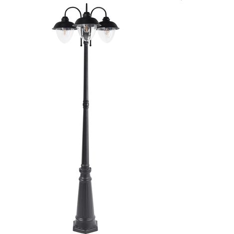 Farola de jardín moderna 3 luces lámpara poste camino exterior aluminio material sintético negro Banka