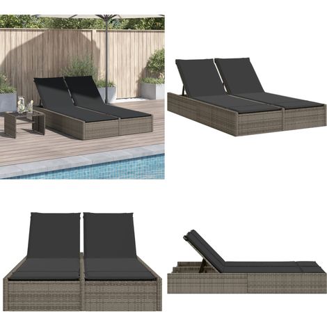 Doppel-Sonnenliege mit Kissen Grau Poly Rattan - Doppel-Sonnenliege - Lounge Chair - Gartenmöbel - Outdoor Furniture - Poolside Lounge - Home & Living