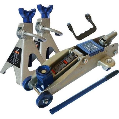 Cric sollevatore idraulico a carrello + 2 cavalletti per auto 2,5T 2500KG