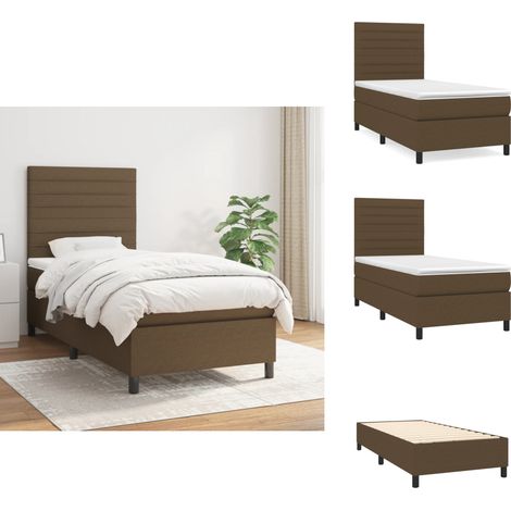 Sommier à lattes de lit avec matelas Marron foncé 90x190 cm - Lit Plateforme - Lit Double - Literie - Matelas À Ressorts Ensachés - Tête De Lit Ajustable (1/5)