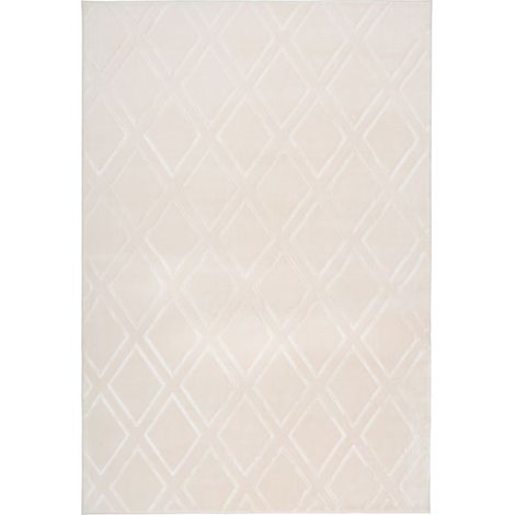 Tapis Imprimé Losange Fait Main "Monroe III" Crème 81 x 150 cm (1/4)