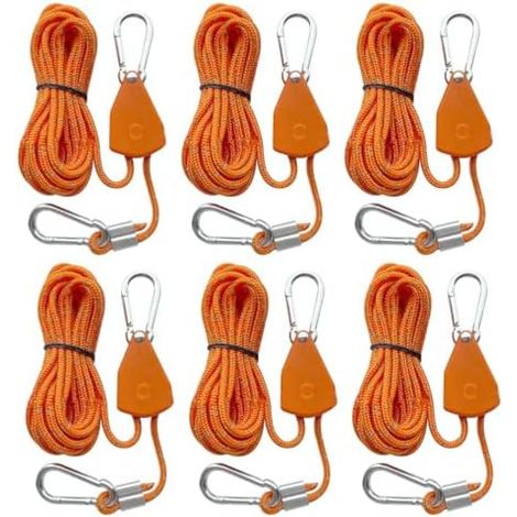 6 pièces Corde de haubanage réfléchissante 4 m, tendeur de corde, corde légère 4 mm, camping, tente, bâche (Orange) (1/4)