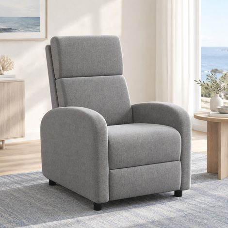 Poltrona relax reclinabile 160° con poggiapiedi, portata 120 kg, grigio, effetto lino DESVIAE (1/5)