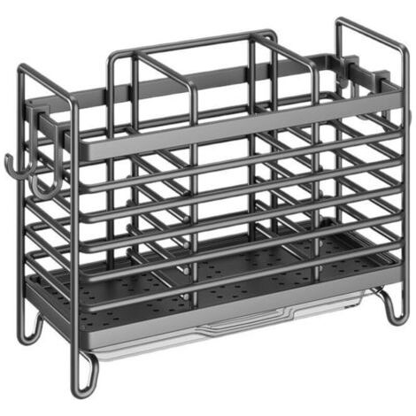 Porte-couverts à 3 compartiments avec égouttoir, panier à ustensiles de cuisine et égouttoir en acier inoxydable (1/4)